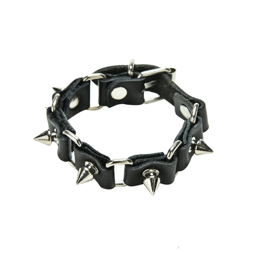 1 Pc Cool Wolf Tooth Bangle Cuff Bracelet Fashion Gothic Metal Cone Stud Spikes Rivet Leather Wristband Men Punk Style