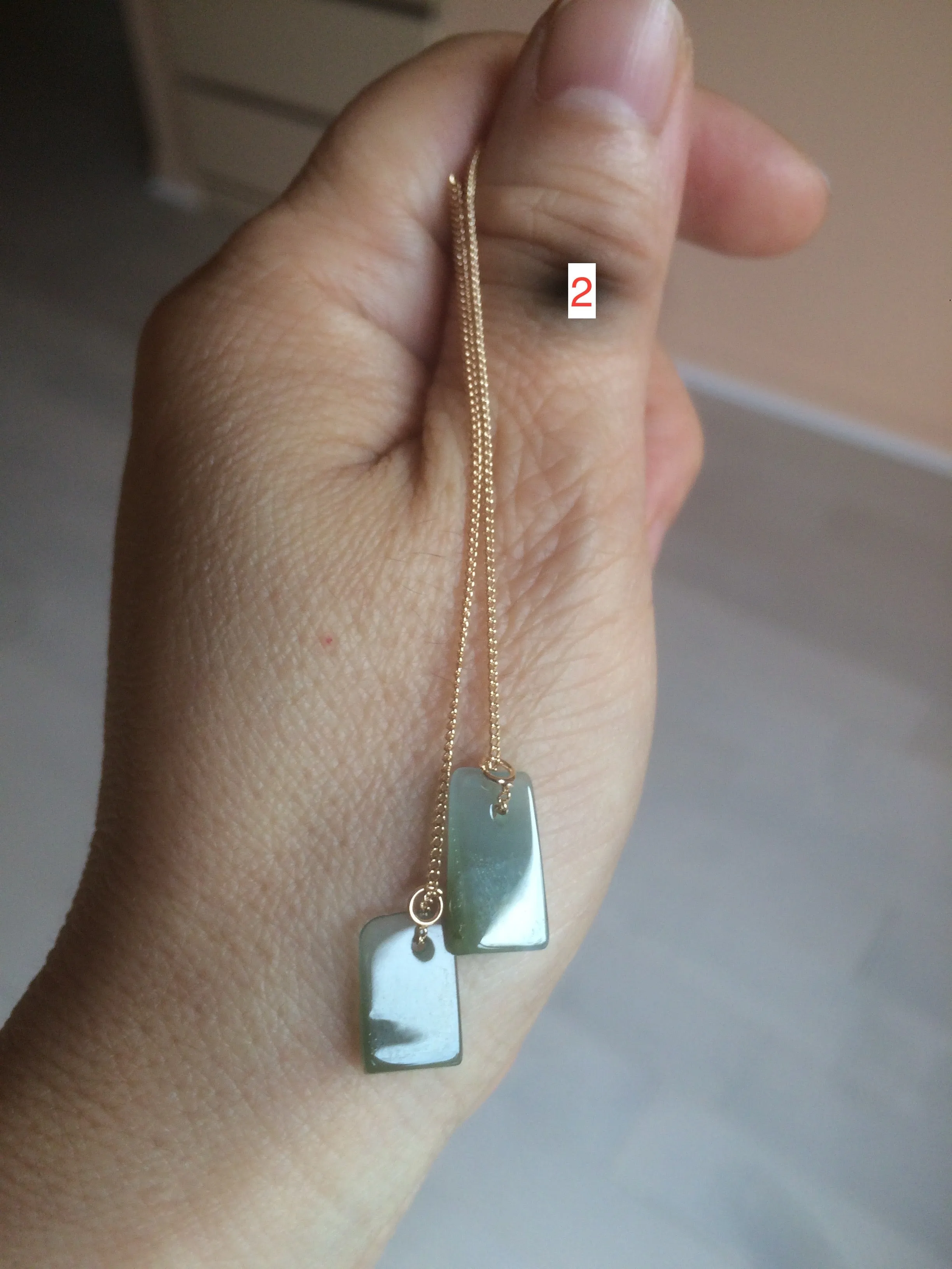 100% Natural icy watery deep sea blue/green/gray safe and sound dangling Guatemala jadeite Jade earring Q125
