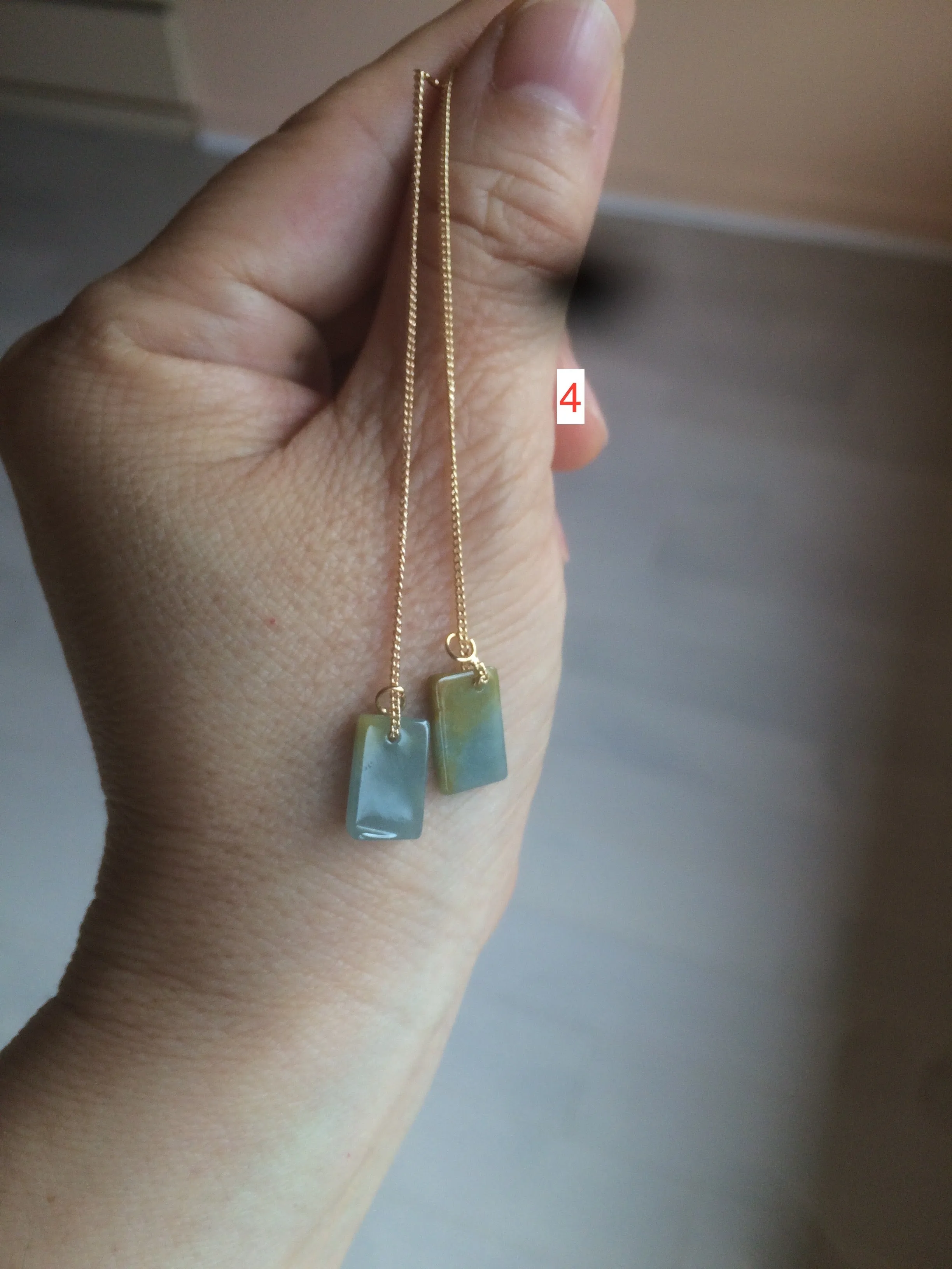 100% Natural icy watery deep sea blue/green/gray safe and sound dangling Guatemala jadeite Jade earring Q125