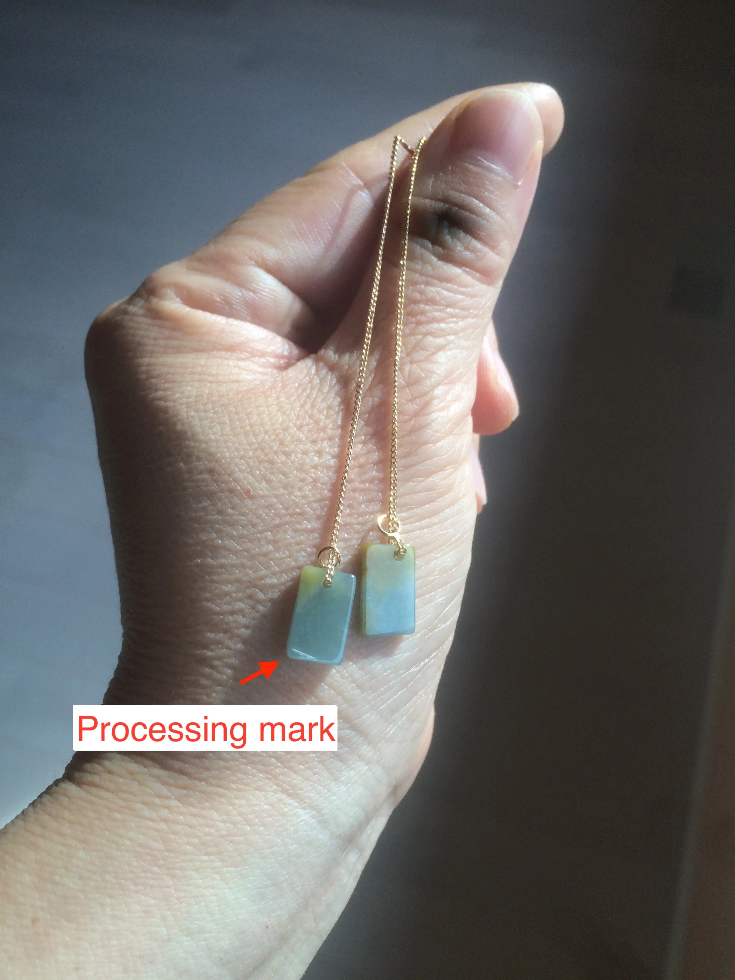 100% Natural icy watery deep sea blue/green/gray safe and sound dangling Guatemala jadeite Jade earring Q125