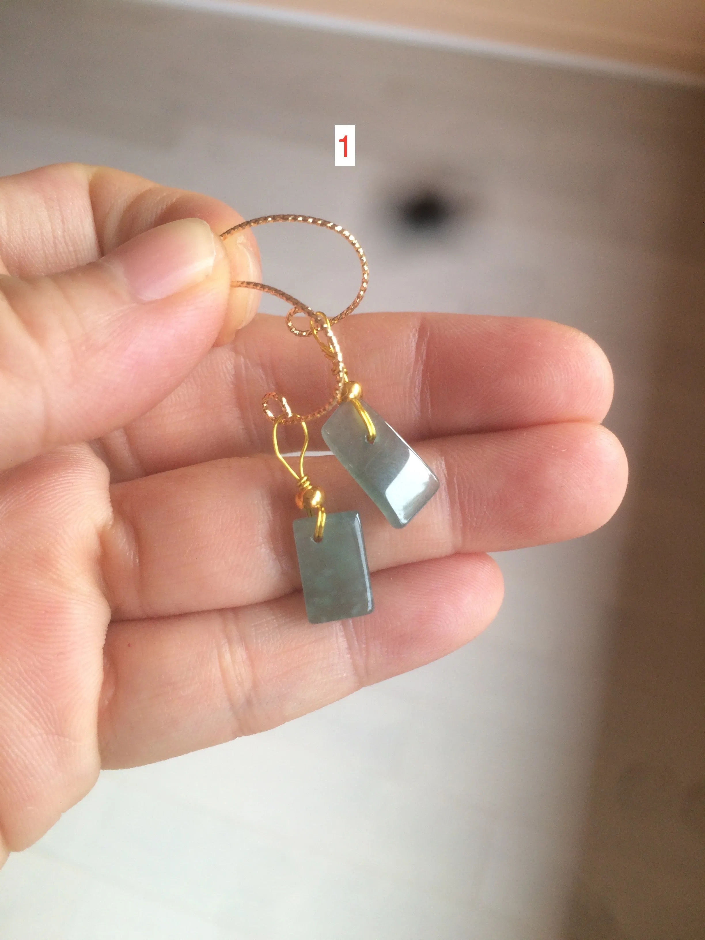 100% Natural icy watery deep sea blue/green/gray safe and sound dangling Guatemala jadeite Jade earring Q125