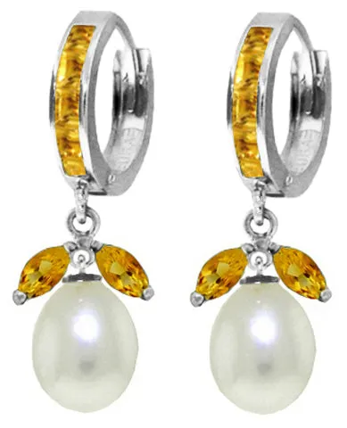 10.3 Carat 14K Solid Yellow Gold Majorca Citrine Pearl Earrings
