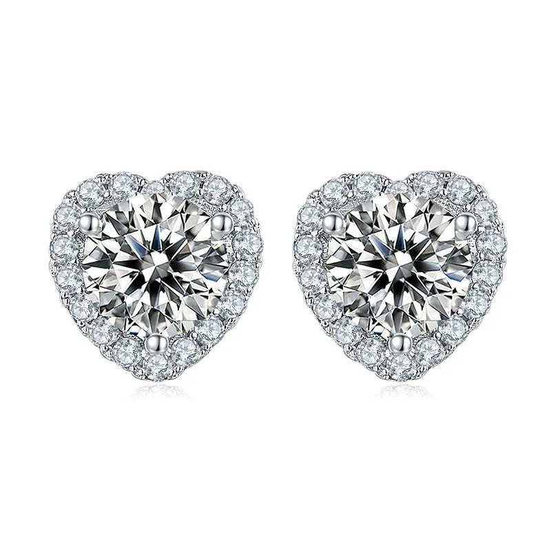 1.0CTTW D Color Moissanite 925 Sterling Silver Heart Stud Earrings