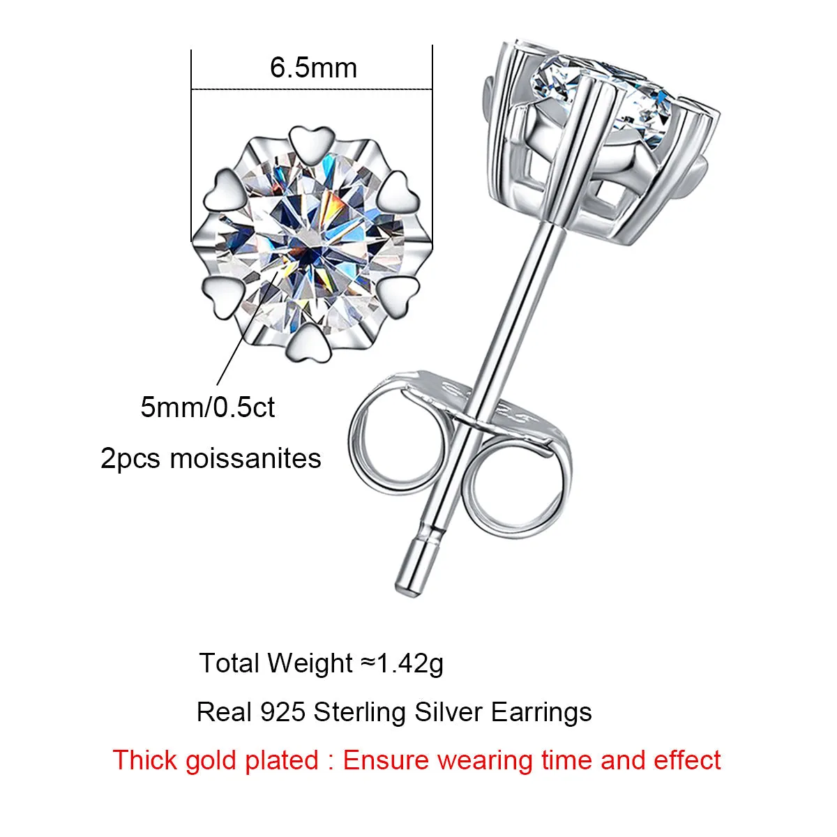 1.0CTTW D Color Moissanite Earrings 925 Sterling Silver Stud Earrings