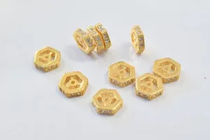 10mm Roundel 18k Gold Filled Look, EP Micro Pave Beads with Clear CZ Cubic Zirconia