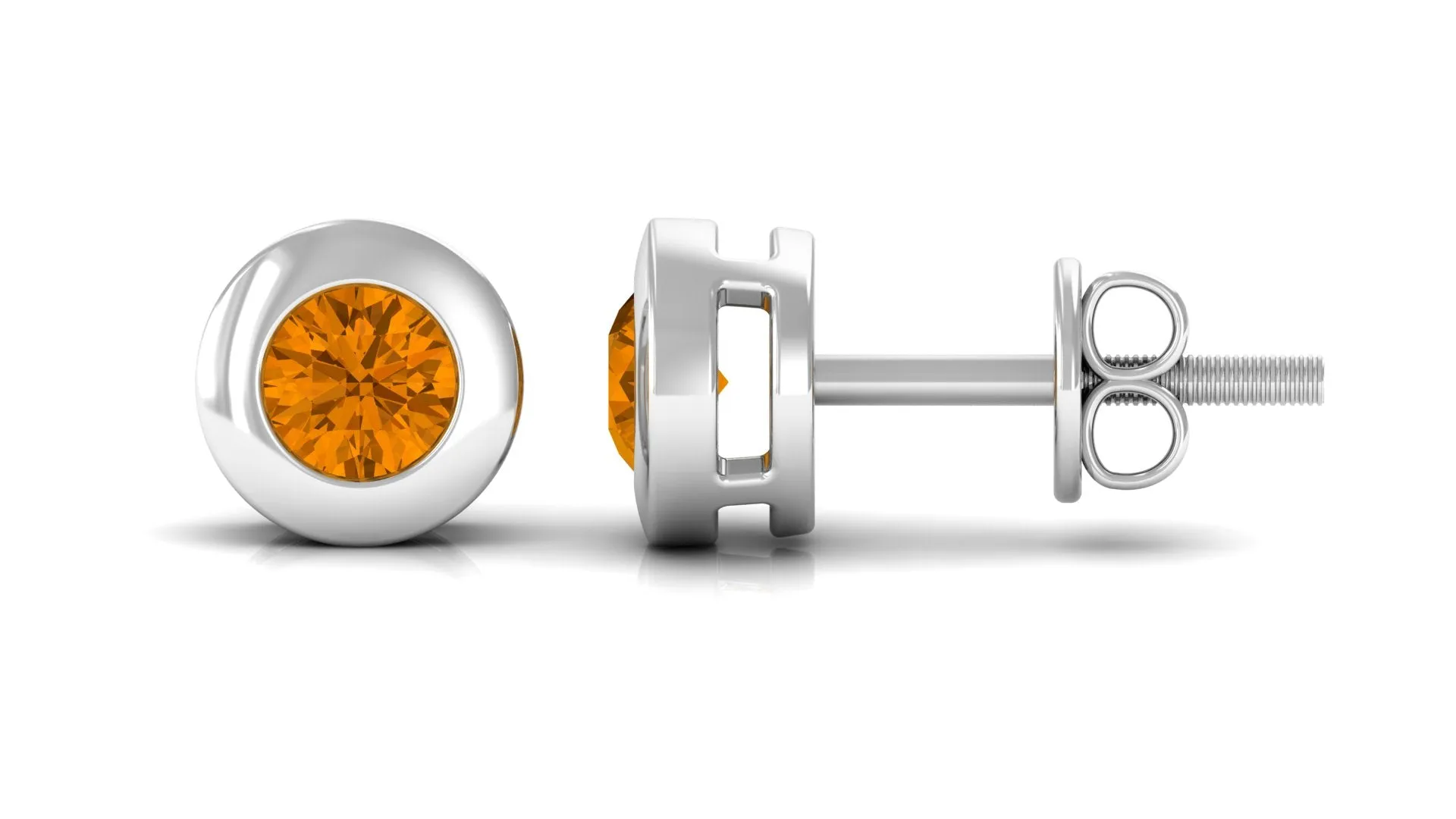 1/2 CT Natural Citrine Solitaire Stud Earrings in Bezel Setting