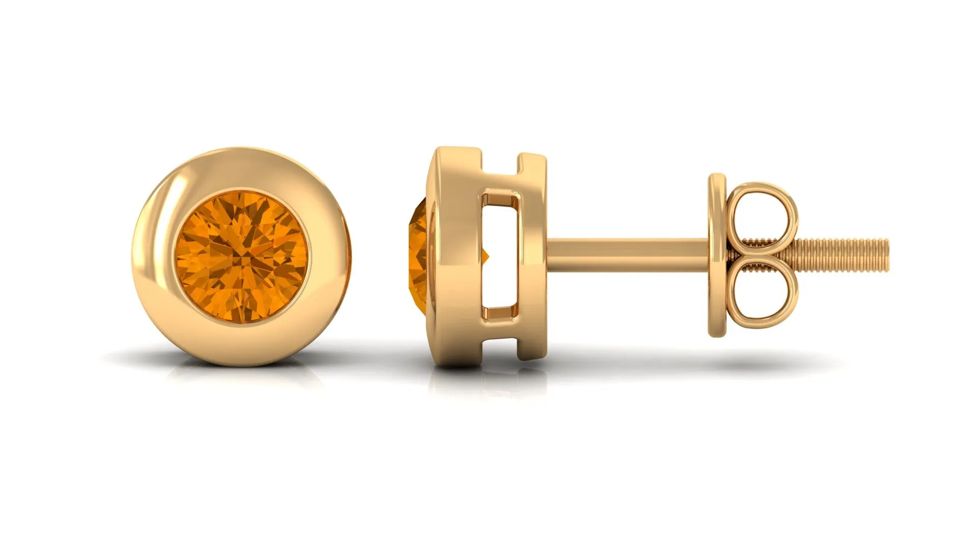1/2 CT Natural Citrine Solitaire Stud Earrings in Bezel Setting