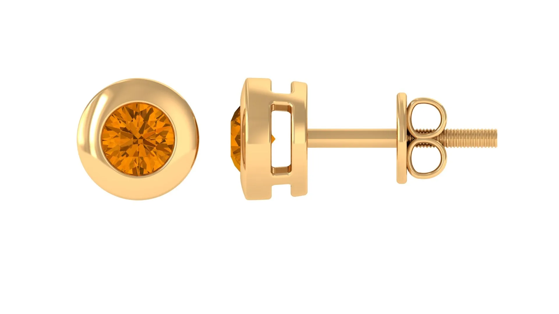 1/2 CT Natural Citrine Solitaire Stud Earrings in Bezel Setting