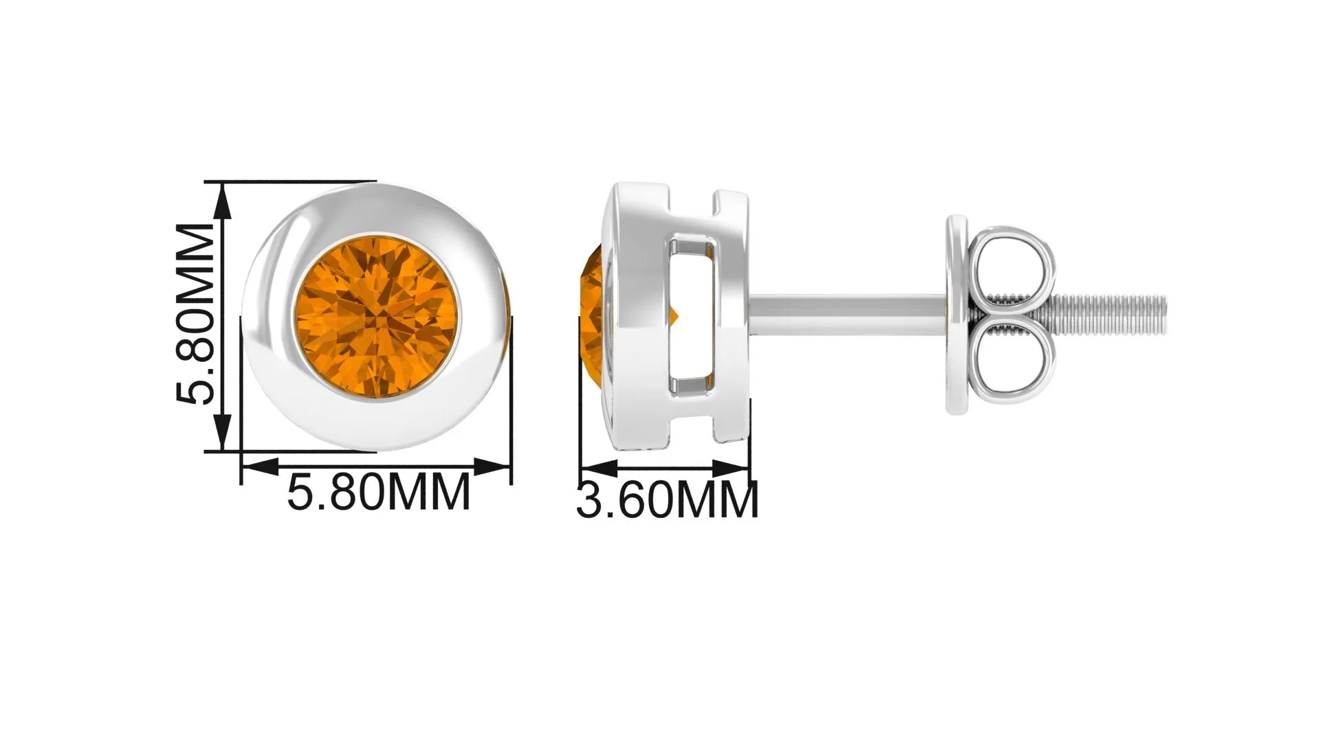 1/2 CT Natural Citrine Solitaire Stud Earrings in Bezel Setting