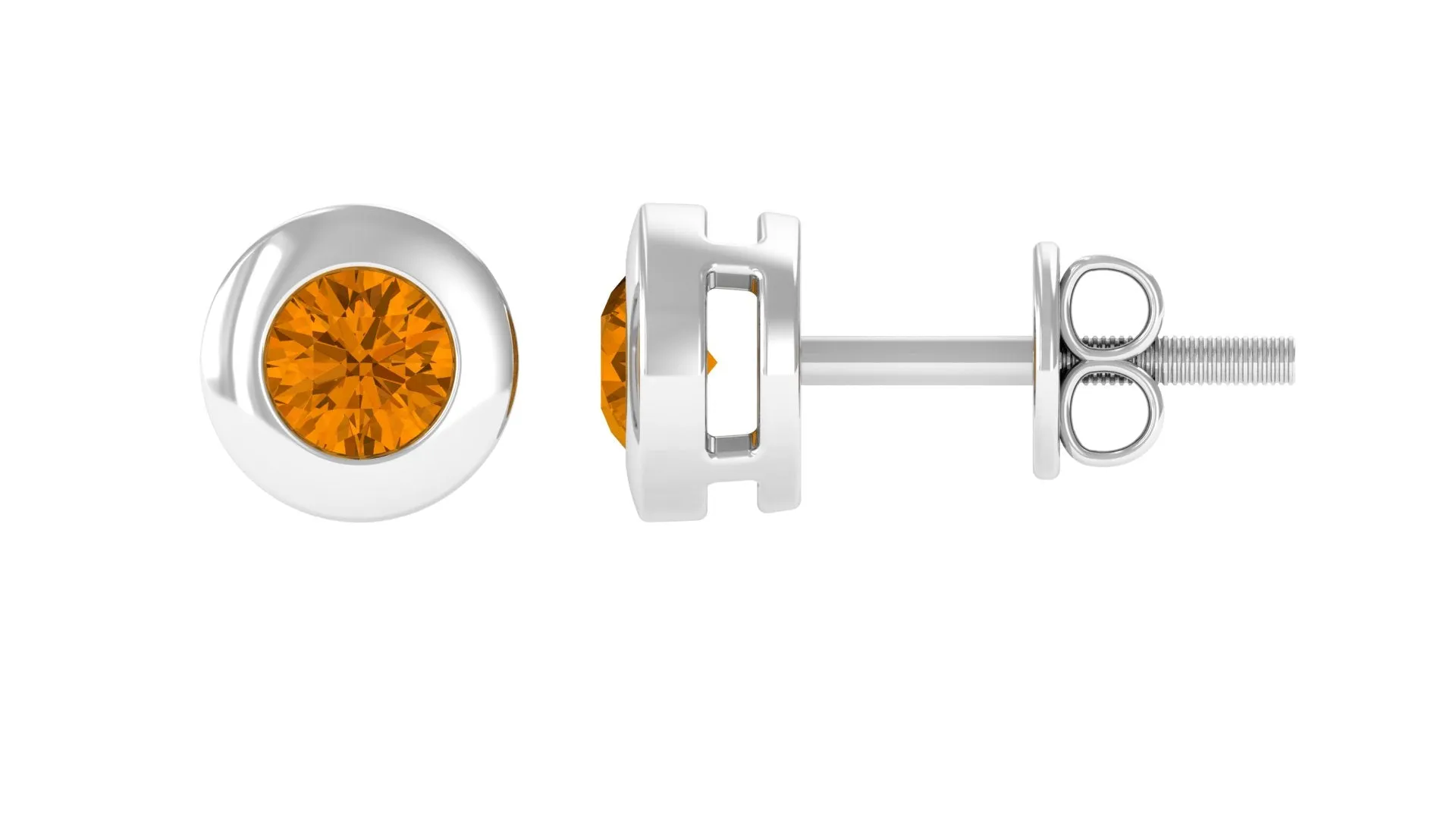 1/2 CT Natural Citrine Solitaire Stud Earrings in Bezel Setting