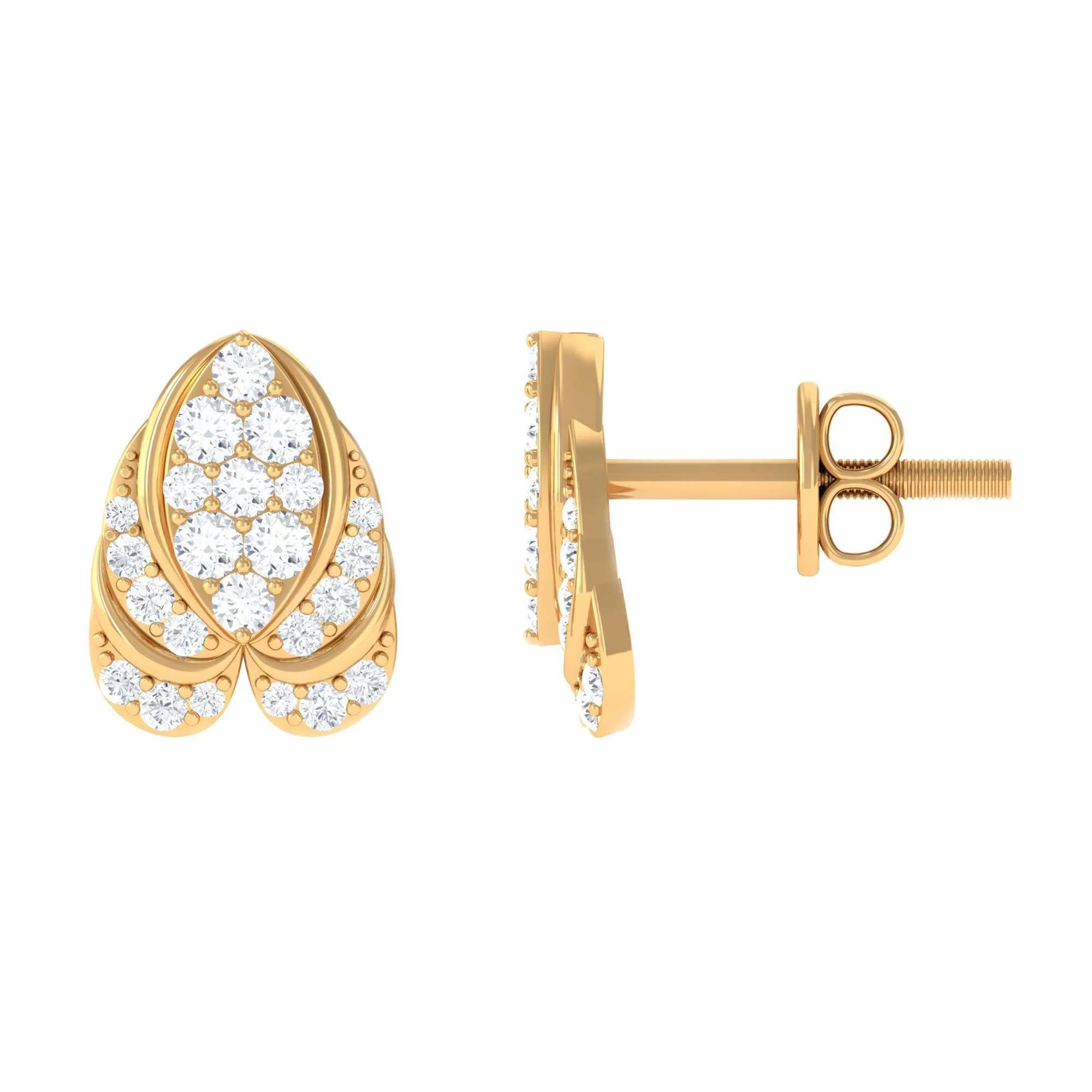 1/2 CT Round Diamond Antique Heart Stud Earrings