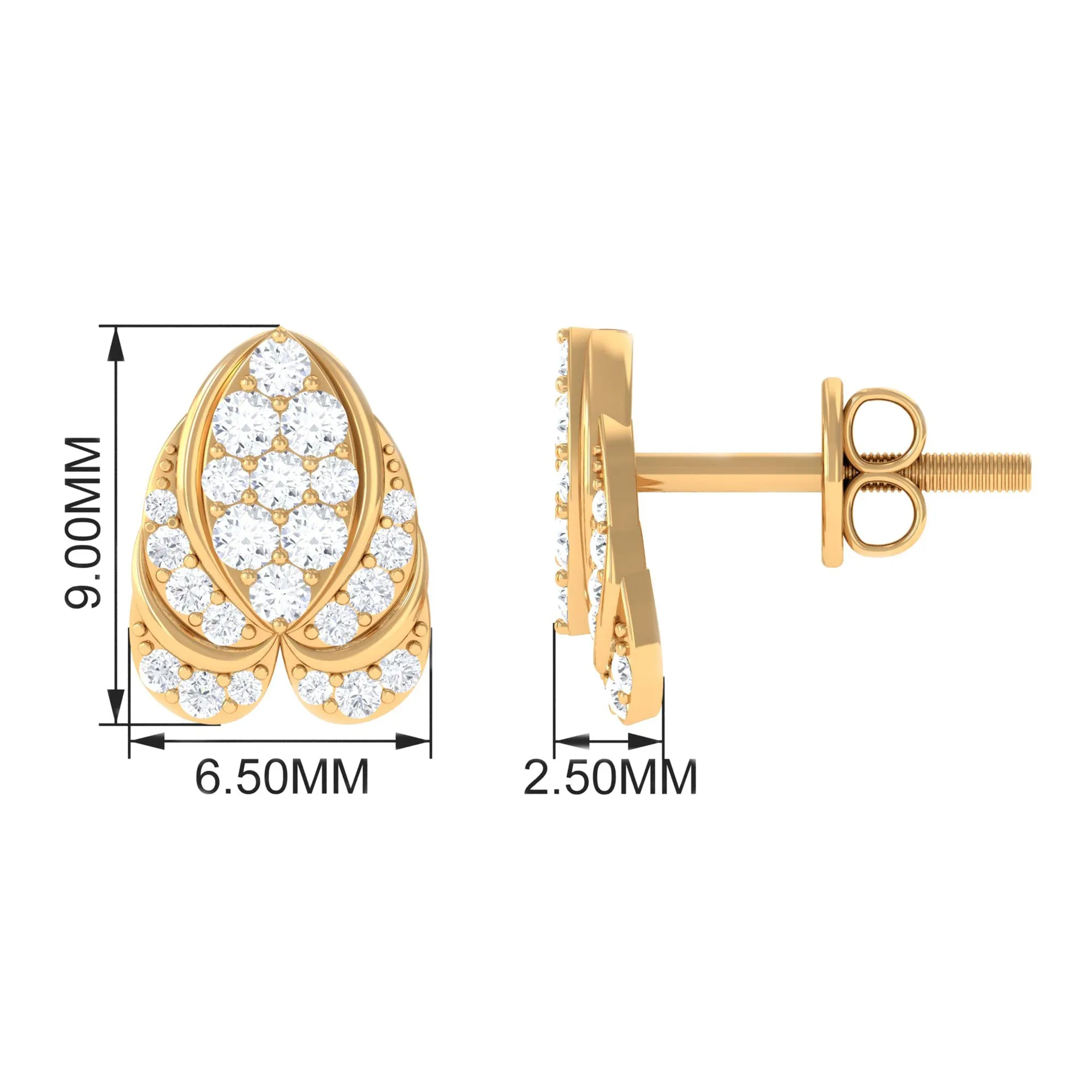 1/2 CT Round Diamond Antique Heart Stud Earrings