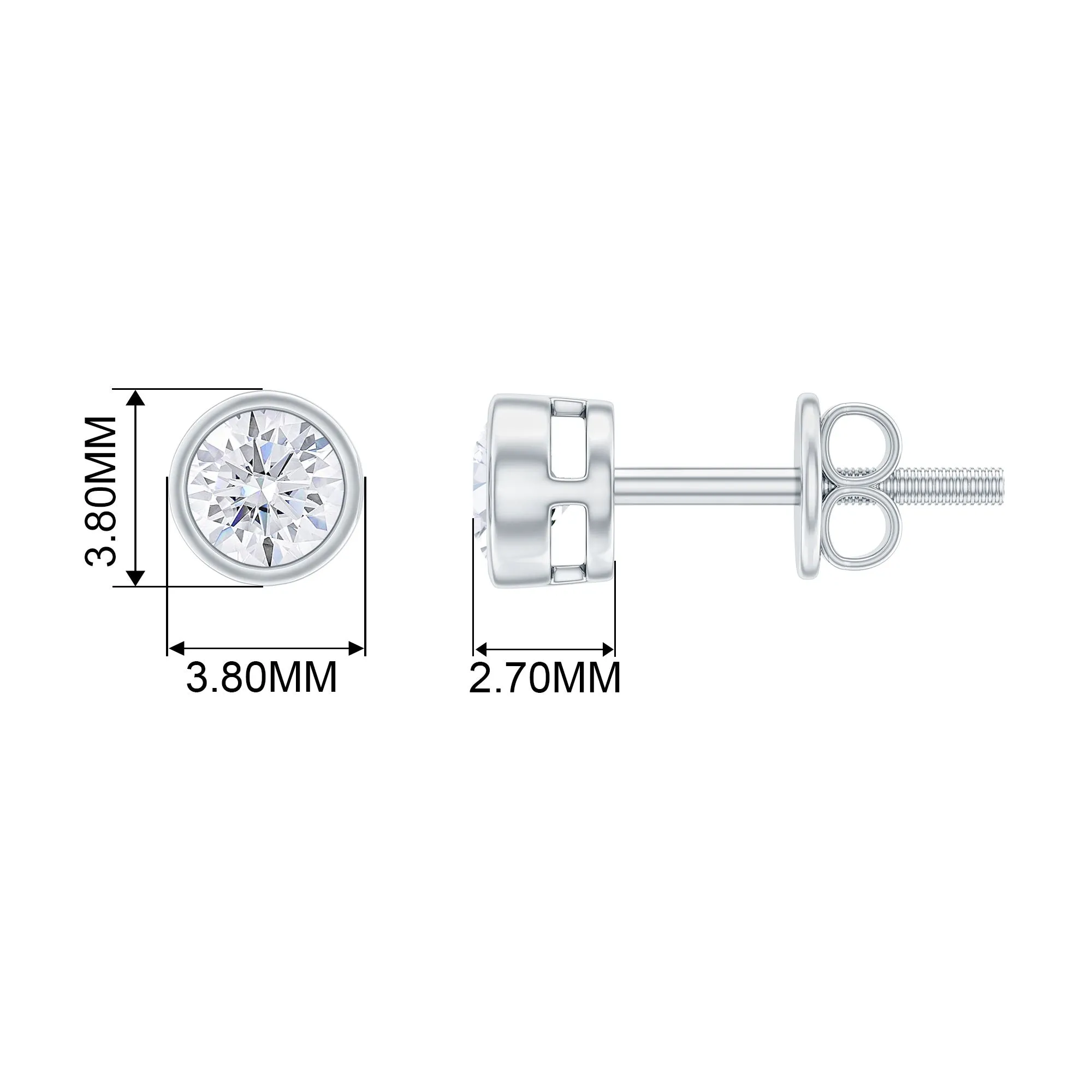 1/4 CT Minimal Moissanite Solitaire Stud Earrings in Bezel Setting
