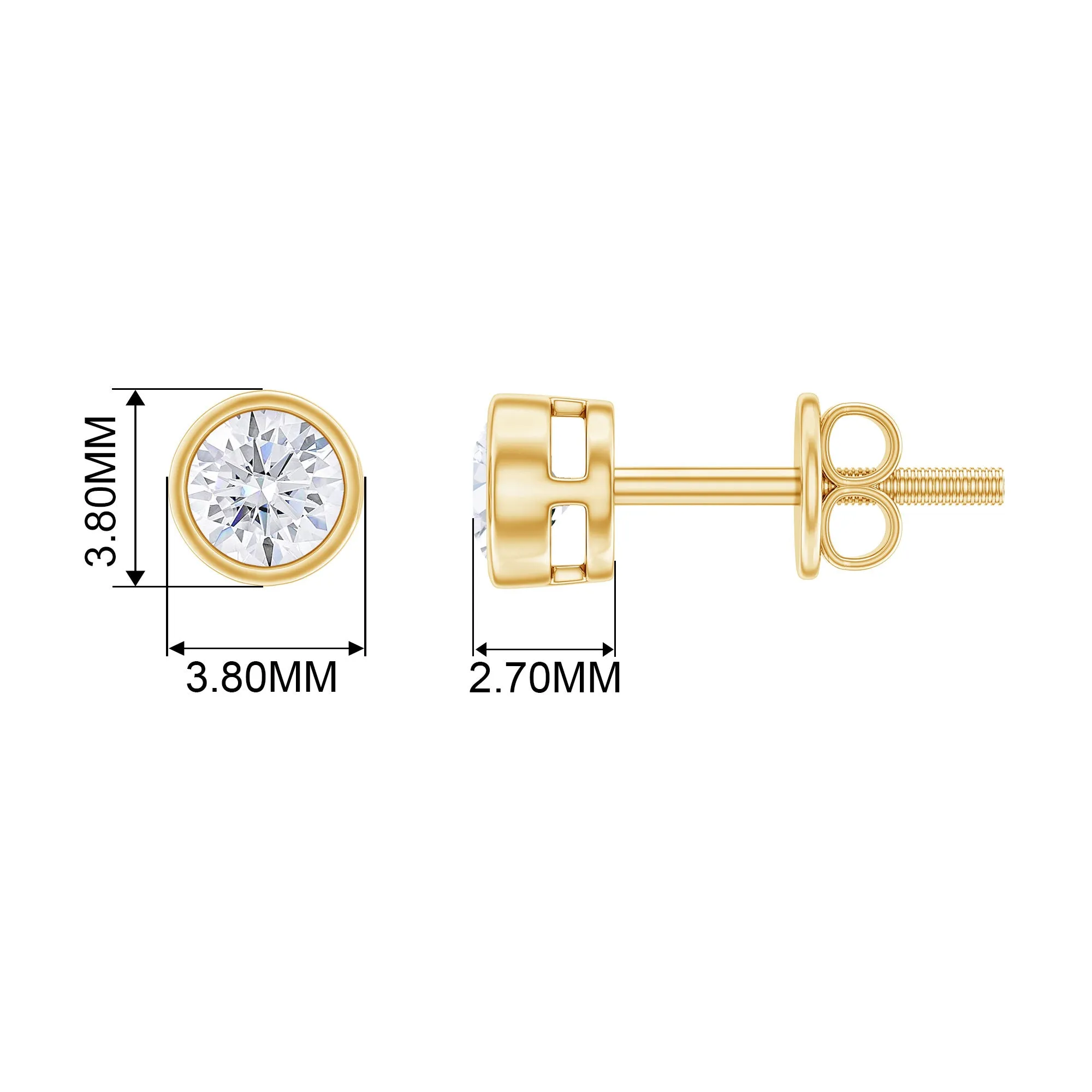 1/4 CT Minimal Moissanite Solitaire Stud Earrings in Bezel Setting