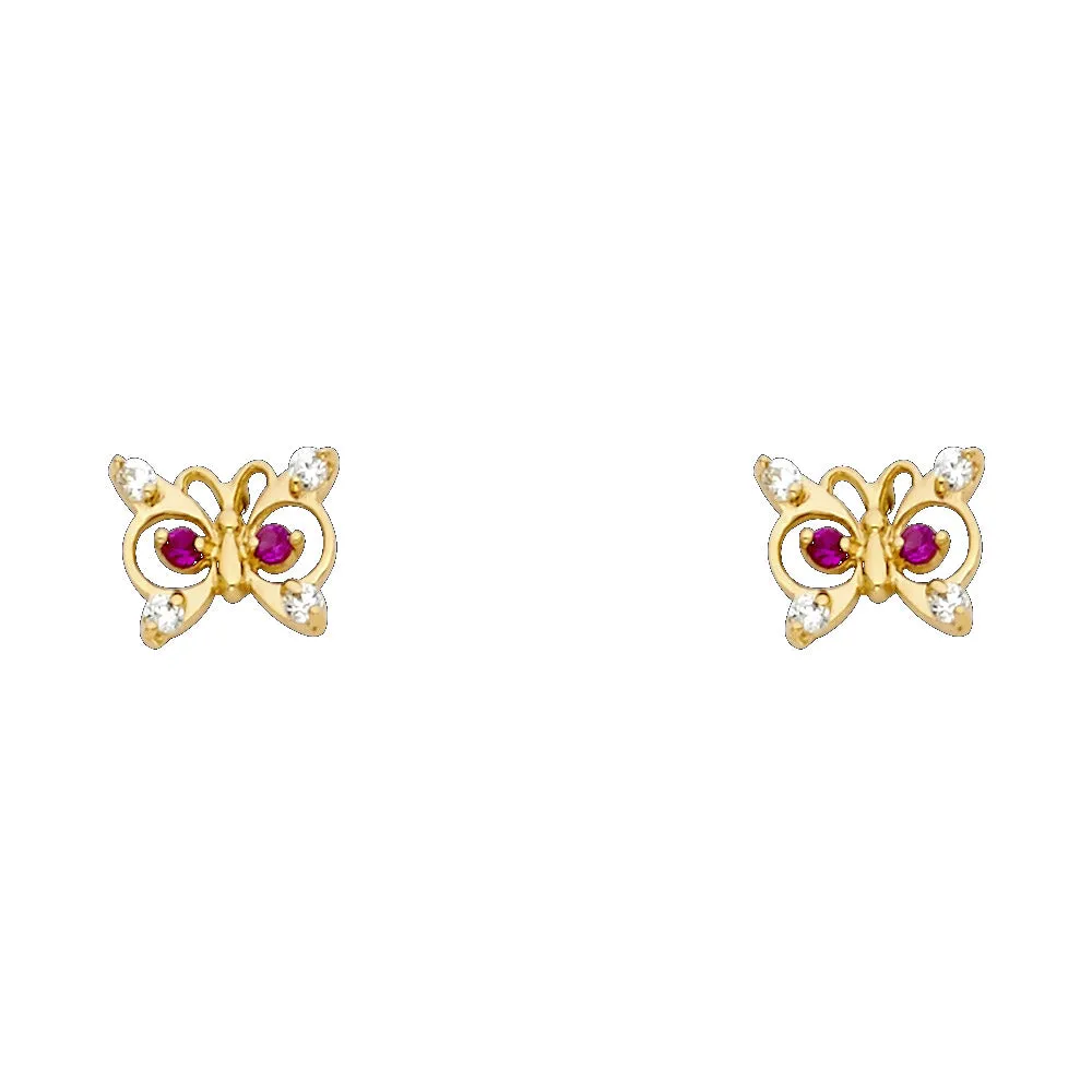 14K Gold CZ ButterFly Stud Earrings