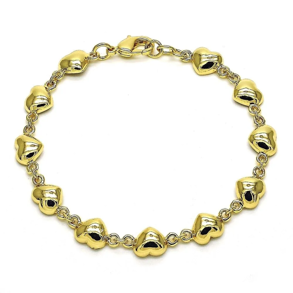 14k Gold Filled High Polish Finsh Cute Heart Bracelet 6.5