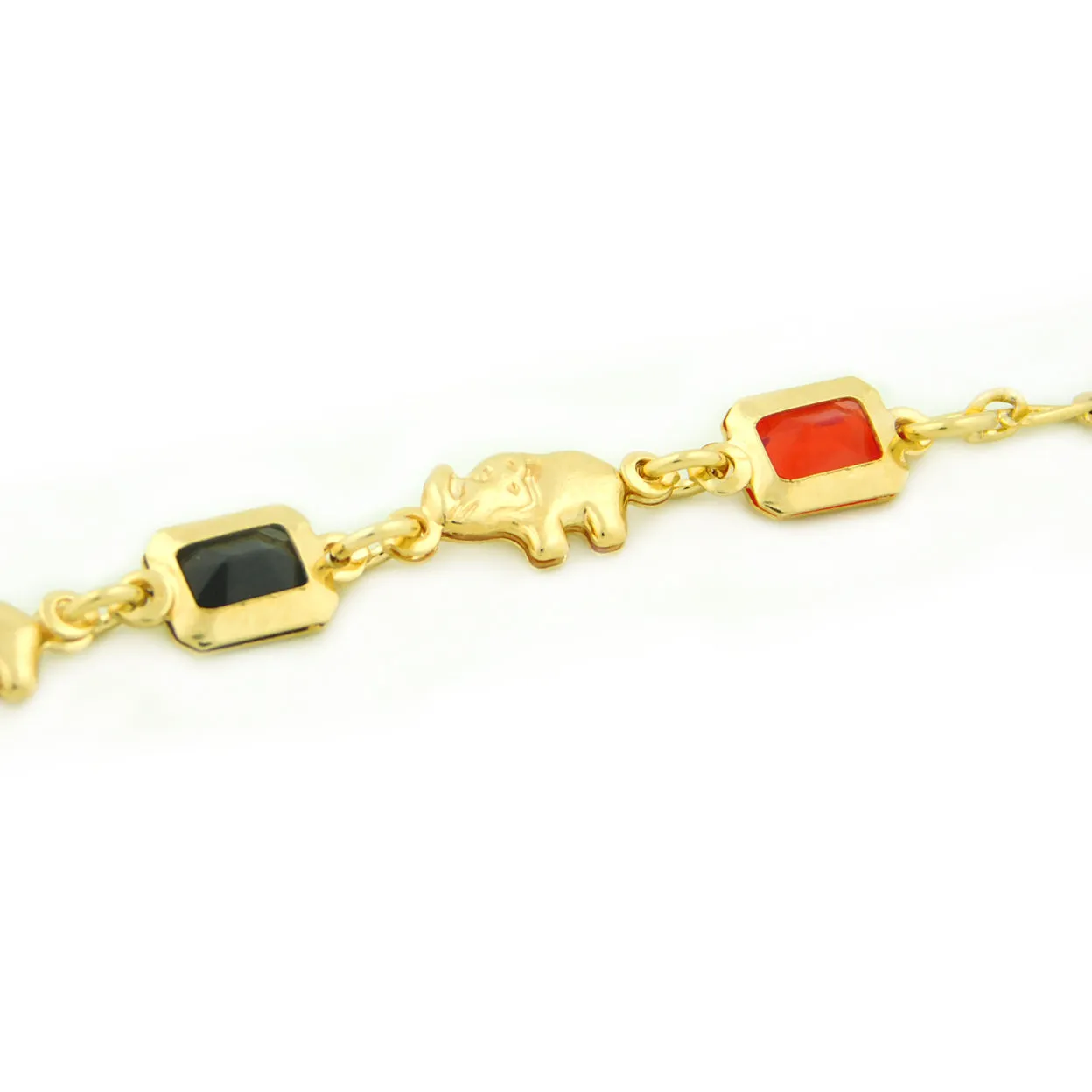 14k Gold Filled Yellow Rectangle Red And Black Elephant Bracelet 5.5