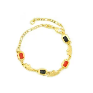 14k Gold Filled Yellow Rectangle Red And Black Elephant Bracelet 5.5