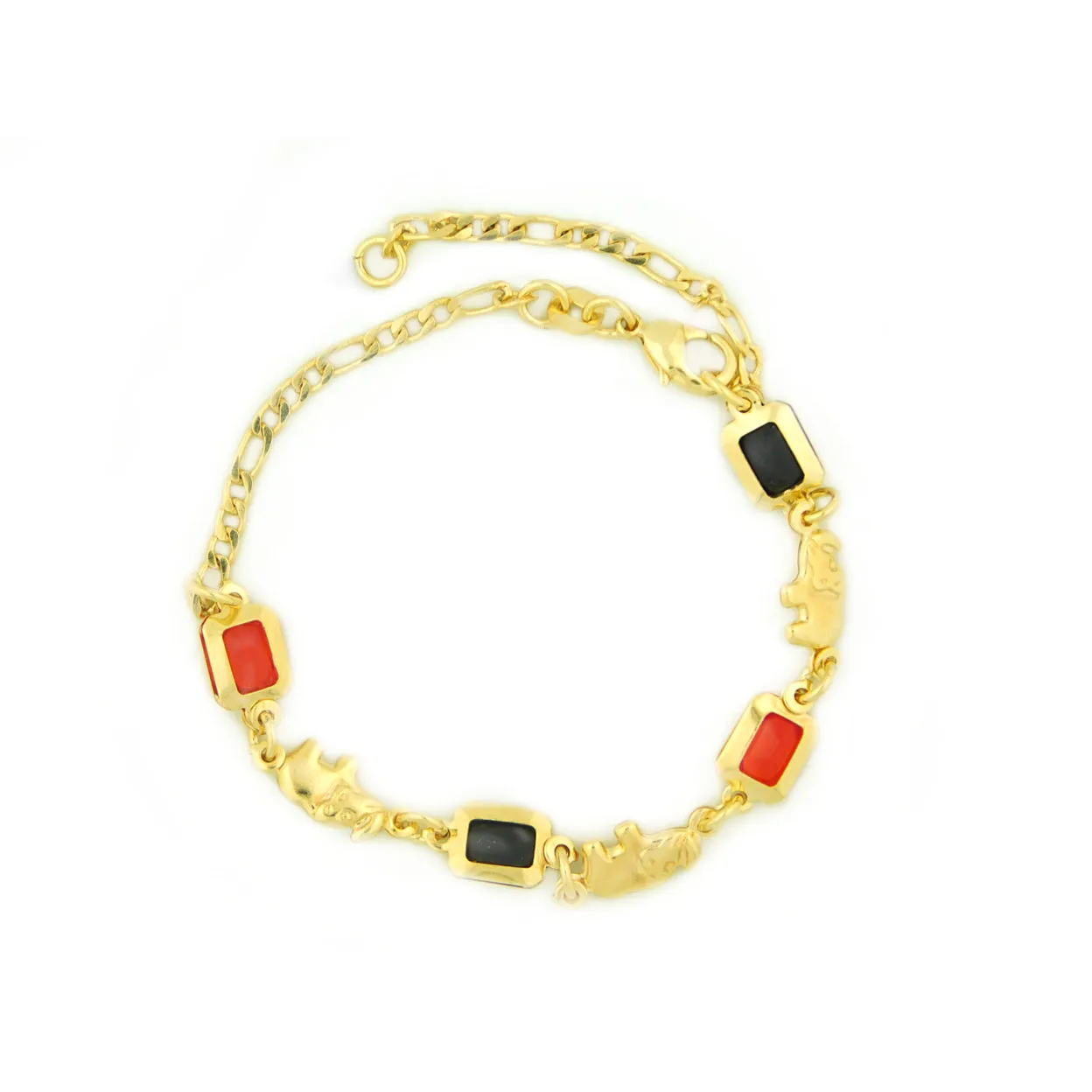 14k Gold Filled Yellow Rectangle Red And Black Elephant Bracelet 5.5