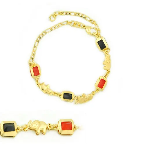 14k Gold Filled Yellow Rectangle Red And Black Elephant Bracelet 5.5