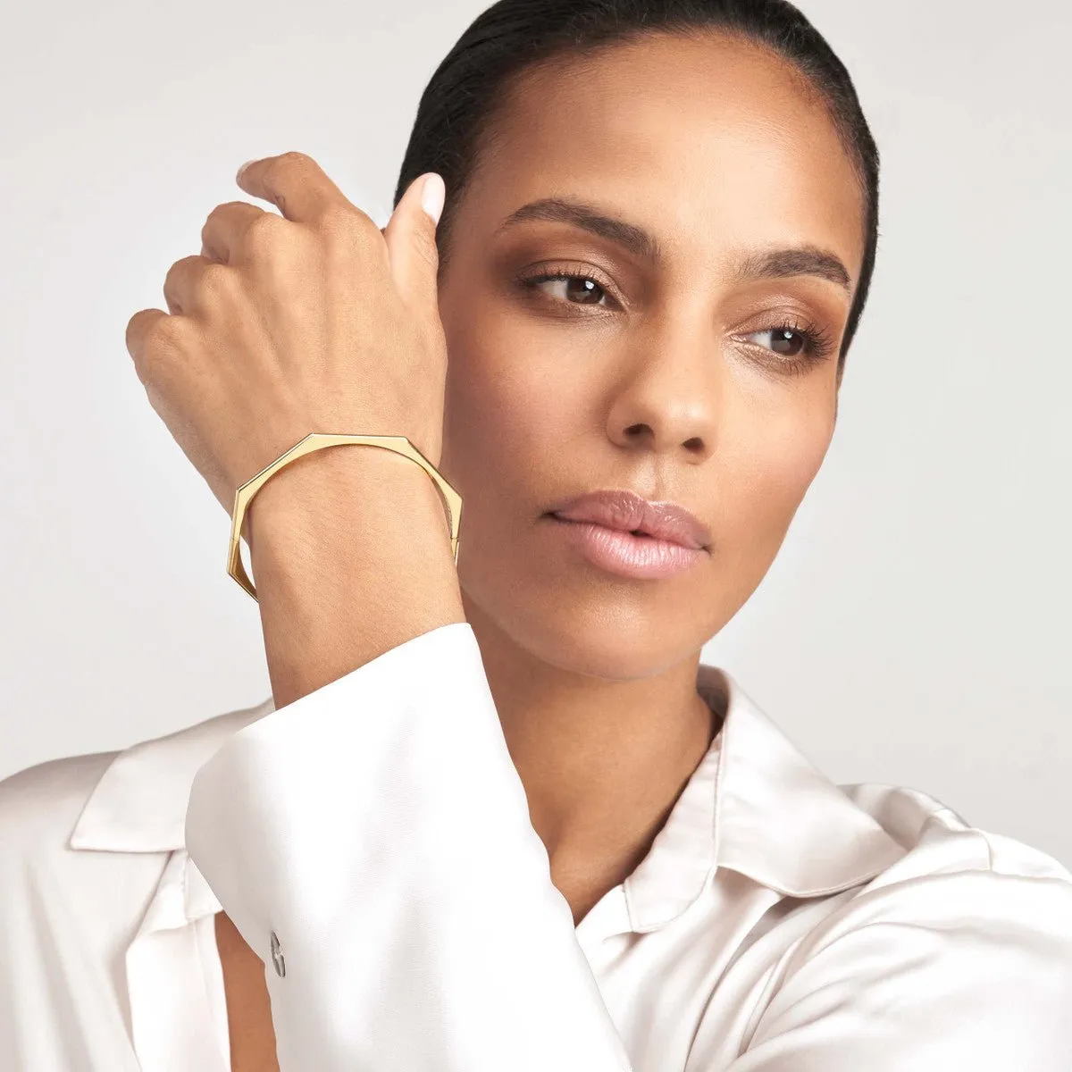 14K Gold Geometric Octagon Bangle Bracelet