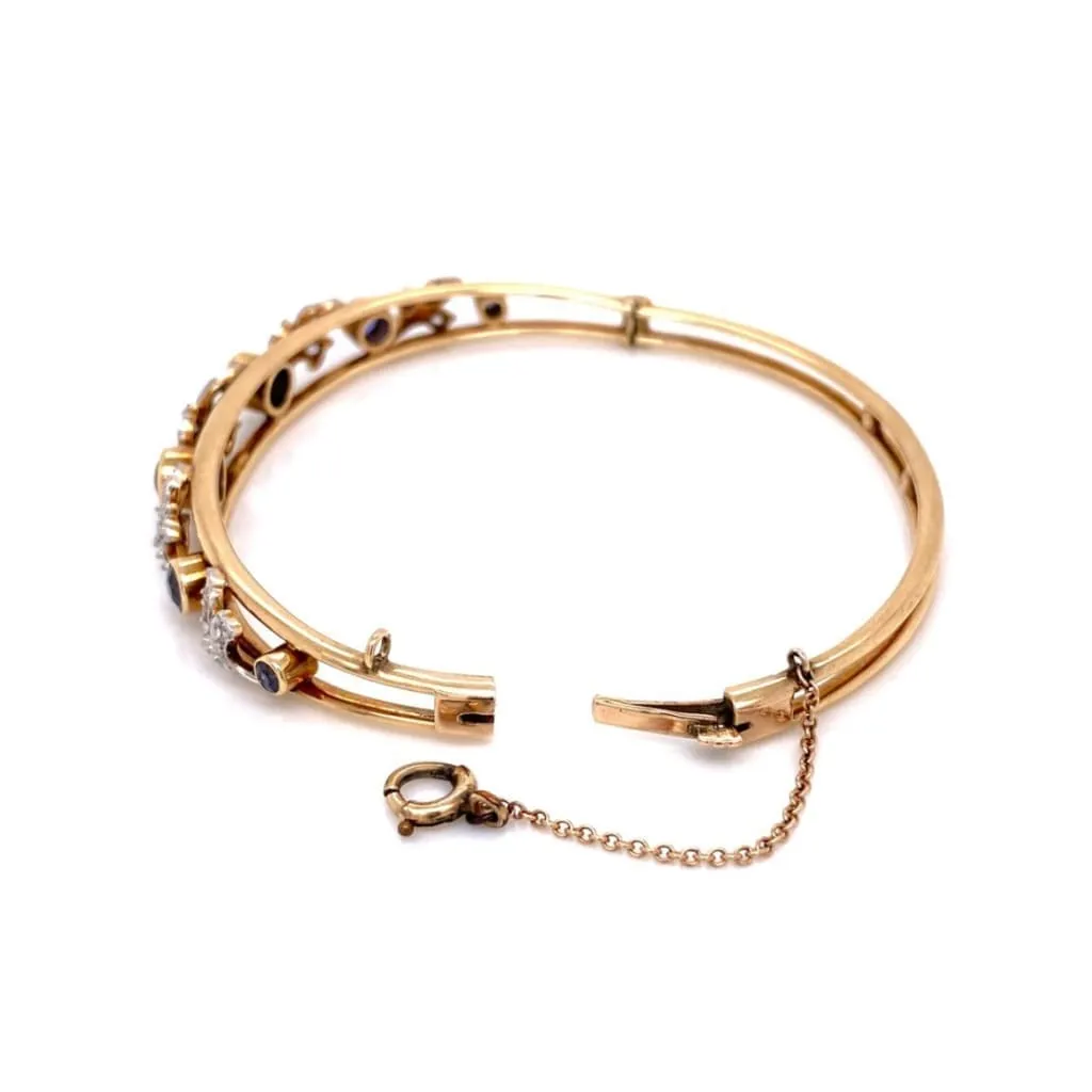 14K Rose Gold Victorian Bangle 1.20tcw Sapphire & .25tcw diamonds, 14.1g Regard Jewelry