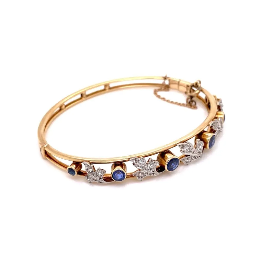14K Rose Gold Victorian Bangle 1.20tcw Sapphire & .25tcw diamonds, 14.1g Regard Jewelry