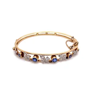 14K Rose Gold Victorian Bangle 1.20tcw Sapphire & .25tcw diamonds, 14.1g Regard Jewelry