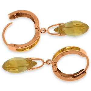 14K Solid Rose Gold Hoop Natural Citrine Earrings Certified