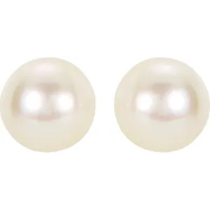 14K White 8 mm Cultured White Akoya Pearl Earrings