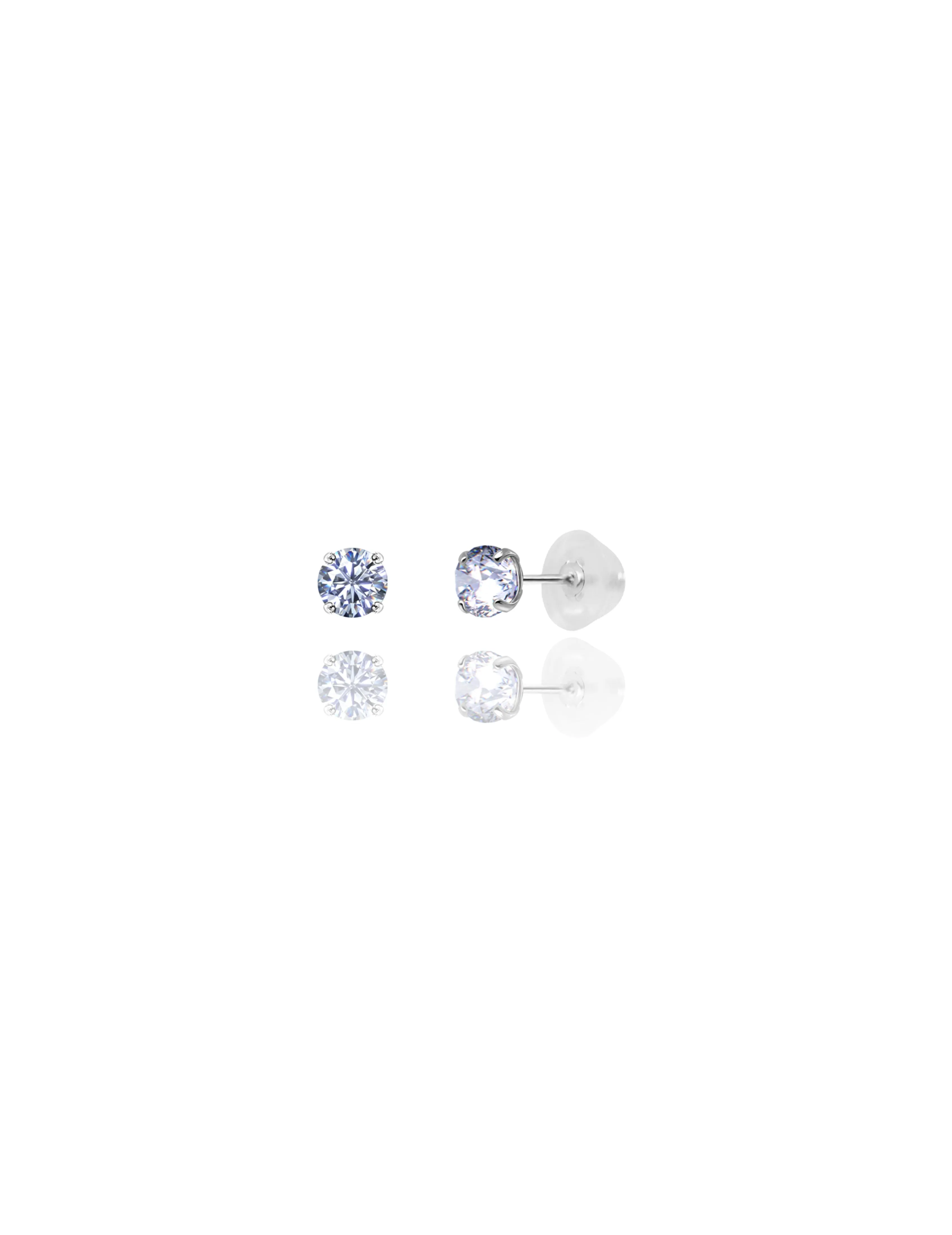 14K White Gold 4MM Round CZ Pushback Stud Earrings