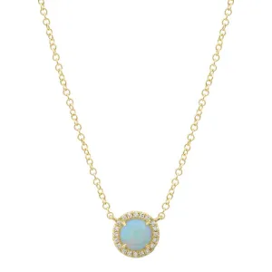 14K Yellow Gold Diamond and Round Opal Necklace