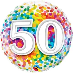 18 Inch Rainbow Confetti 50 Foil Balloon