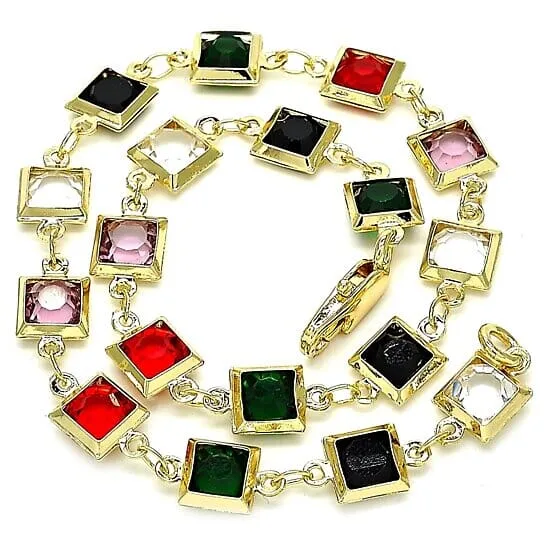 18k Gold Filled High Polish Finish Dark Block Crystal Anklet