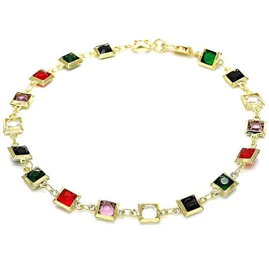 18k Gold Filled High Polish Finish Dark Block Crystal Anklet