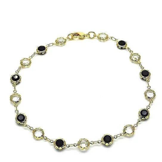 18k Gold Filled High Polish Finsh Gold Crystal Black And White Round Anklet 10''