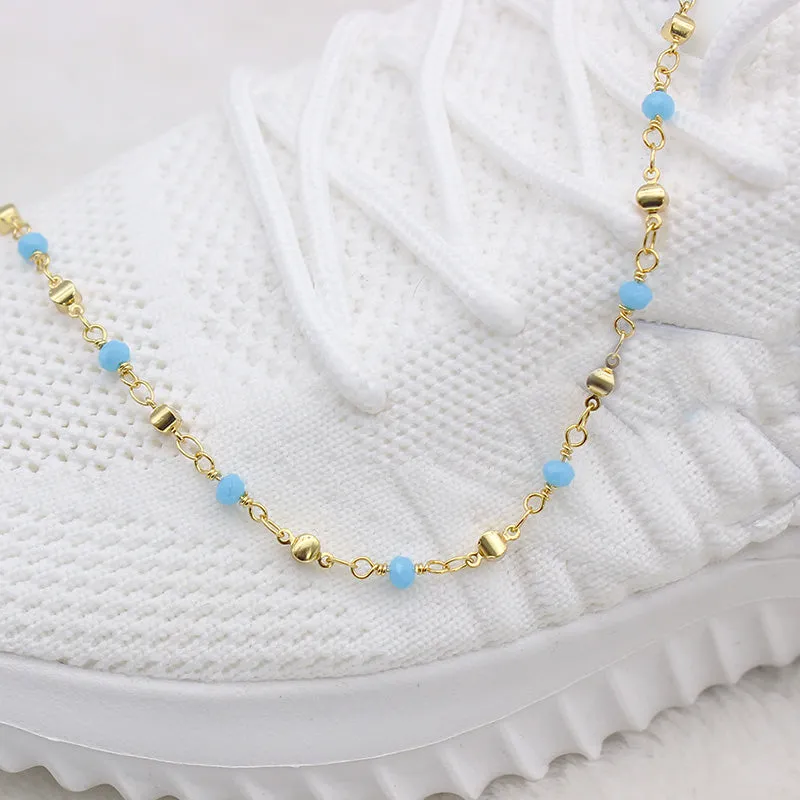 18K Gold Filled High Polish Finsh High Finish Polish Turquoise Ball Ankle Bracelet