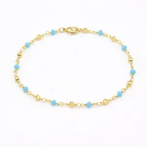 18K Gold Filled High Polish Finsh High Finish Polish Turquoise Ball Ankle Bracelet