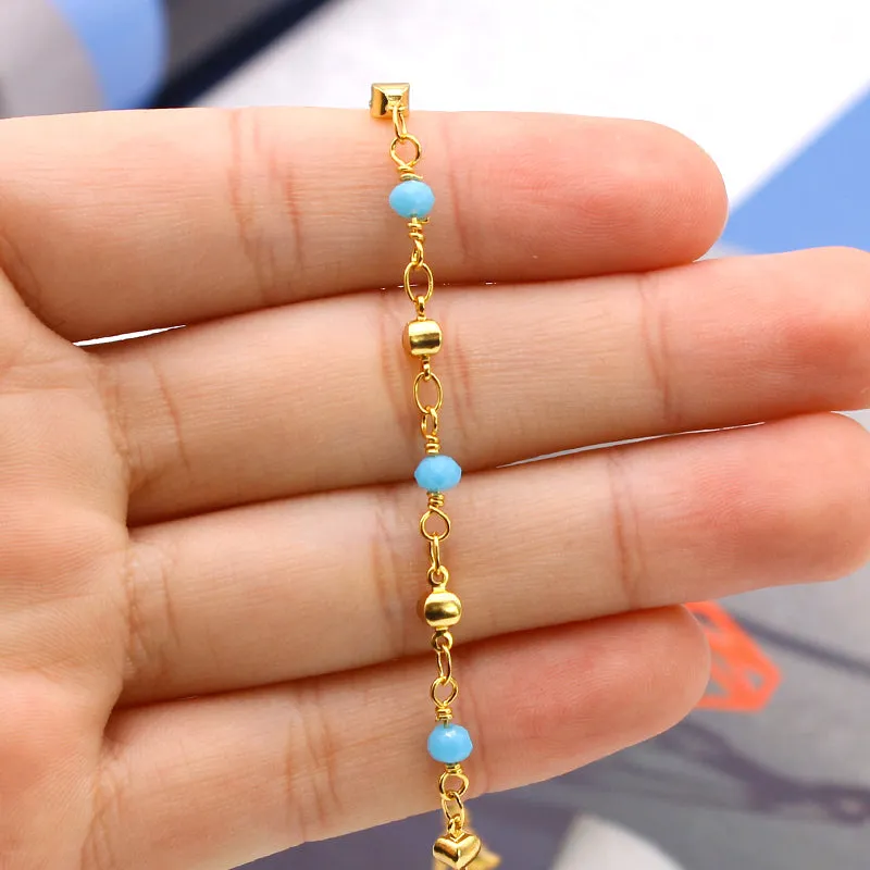 18K Gold Filled High Polish Finsh High Finish Polish Turquoise Ball Ankle Bracelet