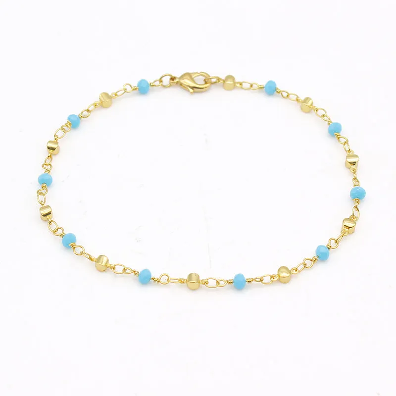 18K Gold Filled High Polish Finsh High Finish Polish Turquoise Ball Ankle Bracelet