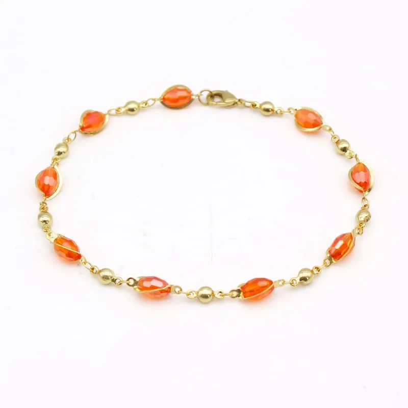 18K GOLD Filled High Polish Finsh OVAL CRYSTAL ANKLE BRACELET JJA0