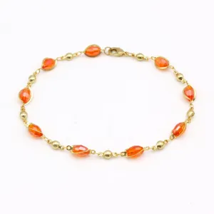 18K GOLD Filled High Polish Finsh OVAL CRYSTAL ANKLE BRACELET JJA0