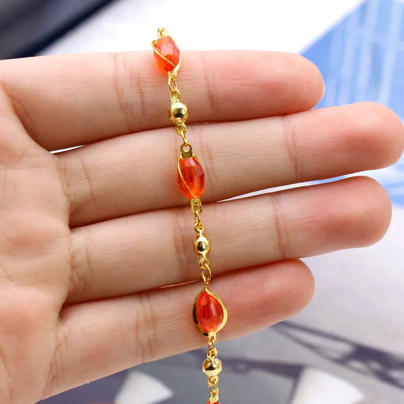 18K GOLD Filled High Polish Finsh OVAL CRYSTAL ANKLE BRACELET JJA0