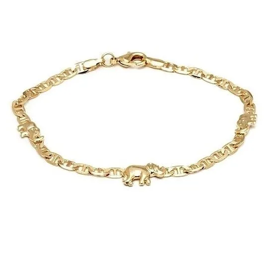 18k Gold Filled Mariner Link Elephant Bracelet 8''