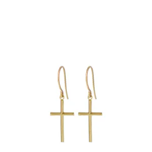18K Gold Fine Cross Hanging Earrings