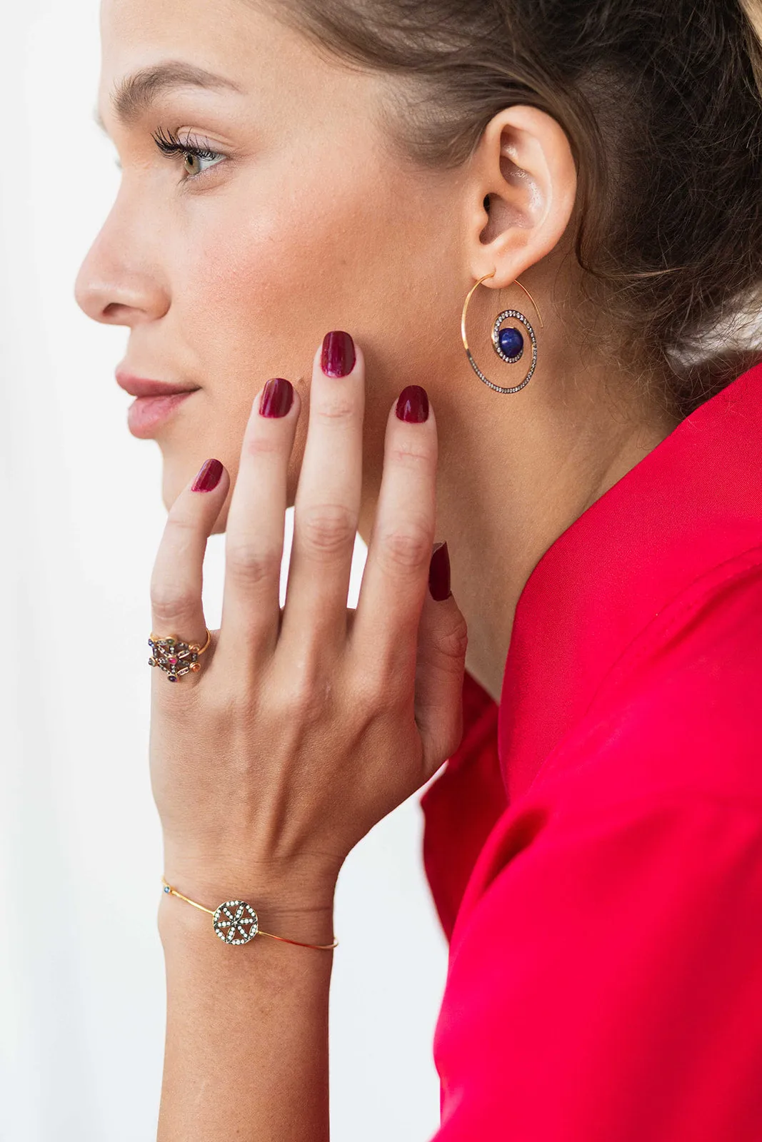 18K Yellow Gold Diamond and Lapis Lazuli Spiral Moon