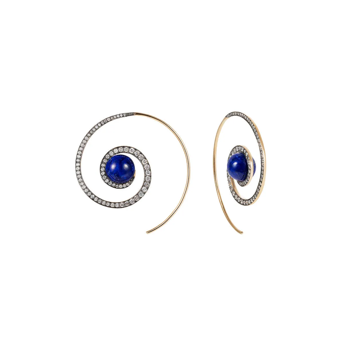 18K Yellow Gold Diamond and Lapis Lazuli Spiral Moon