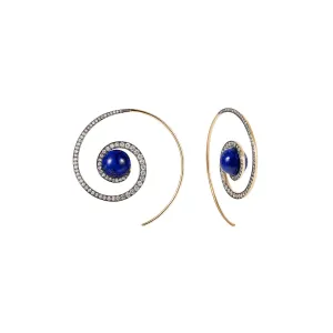 18K Yellow Gold Diamond and Lapis Lazuli Spiral Moon