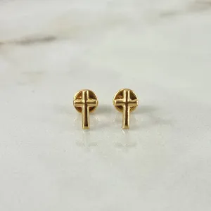 18K Yellow Gold Thin Cross Stud Earrings 0.5gr