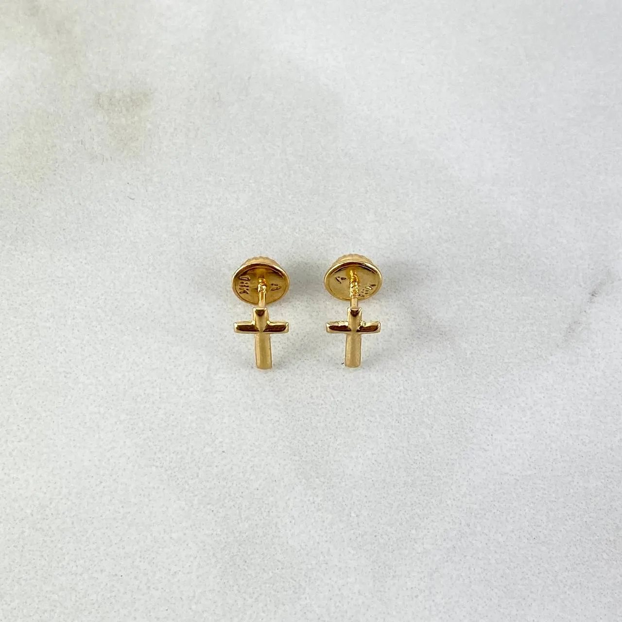 18K Yellow Gold Thin Cross Stud Earrings 0.5gr